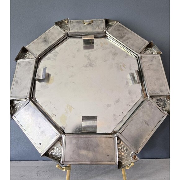 Mexican Punched Tin and Talavera Tile Octagonal Frame Floral Folk Art Boho Decor - Picture 7 of 8